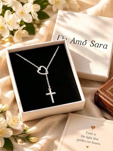 Cross Necklace for Women, Dainty 14K Gold Plated Cross Pendant Simple Long Necklaces for Women, Christian Faith Necklace Trendy Gold Jewelry Gifts for Easter - color: fixed silver heart infinity cross necklace