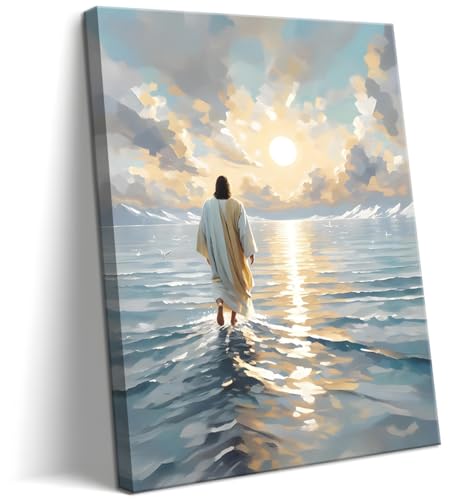 Jesus Canvas Wall Art, Christian Wall Decor of Jesus Walking on Water, Inspirational God Picture for Living Room, Prayer Room or Church, Catholic Religious Artwork – 12"x16" Framed - color: Jesus Hopes, size: 16"L x 12"W