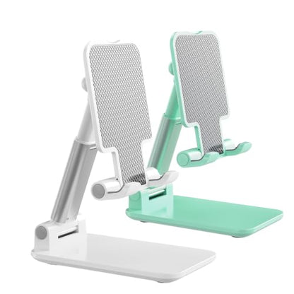 Phone Stand for Desk, Cell Phone Holder Cute Smart Cellphone Stand Foldable Stands Compatible with Under 8" Devices, Office Accessories, White-Green - color: J-White-Green