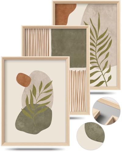 HesenDot Abstract Botanical Geometric Framed Wall Art Set of 3 12x16IN - color: High Frame Abstract Line Leaf