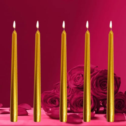 24 Pack Gold Taper Candles丨Taper Candles 10 Inch Dripless丨Unscented & Smokeless Candlesticks Bulk丨7-8 Hours Long Burning Tall Candles丨Ideal for Christmas Weddings Parties Dinner - color: Gold, size: 24 Pack Taper Candle