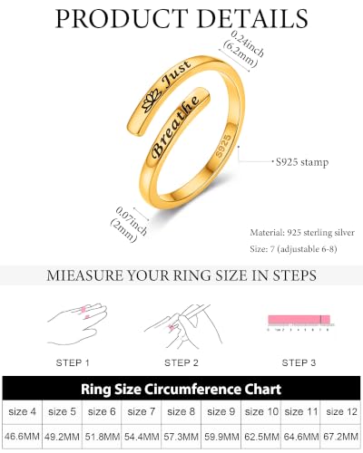 LOVECOM 925 Sterling Silver Faith Over Fear Cross Rings for Women Mother - color: Gold-Just Breathe