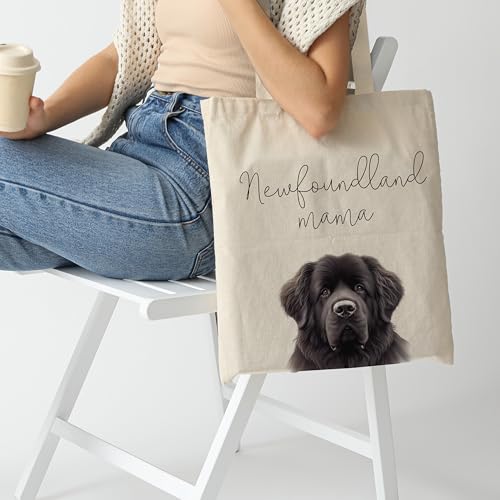 Dog Mom Canvas Tote Bag for Women, Reusable Cotton Shoulder Bag, Dog Lover Gift, Mother’s Day Pet Mom Shopping Tote - color: Newfoundland