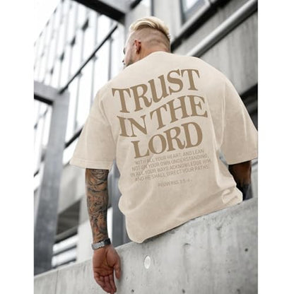 Wrenpies Mens Oversized Christian Shirts God Faith Jesus Religious Tshirts Trust in The Lord Bible Verse Tees Acid Wash Tops - color: Apricot, size: Small