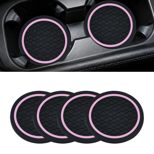4PCS Car Cup Holder Coasters - 2.75 Inch Non-Slip Insert Water Bottle Holder Pads, Dustproof Automotive Interior Accessories Mat, Universal for Vehicles, Trucks, RVs (Pink Colour) - color: Pink Colour