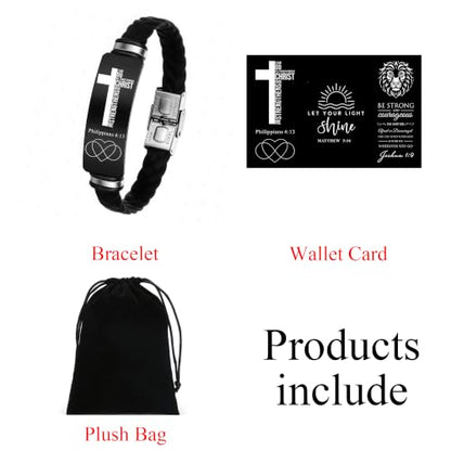 Adjustable Leather Christian Bracelet For Men, Faith Religious Gifts - color: PHILIPPIANS 4:13