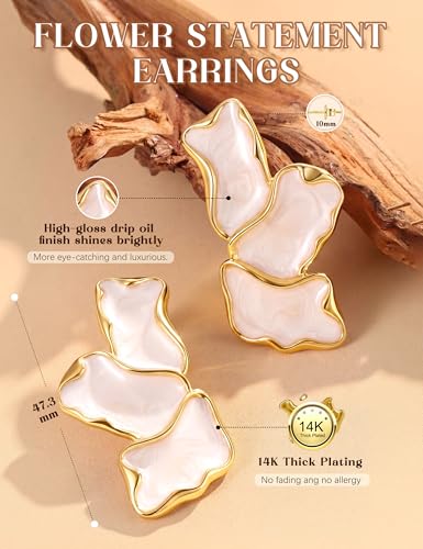 S925 Sterling Silver Flower Statement Earrings For Women Trendy - color: white-large