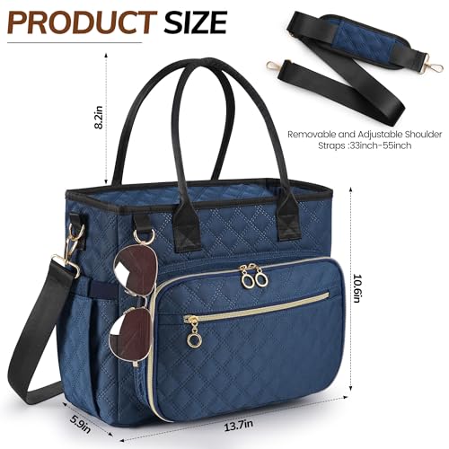 Large Bible Bag with Bible Cover Case for Women, Quilted Church Tote Bag with Bible Study Supplies, Shoulder Strap, Waterproof Material, Easy to Clean, Christian Gift for Bible Lovers - color: Blue