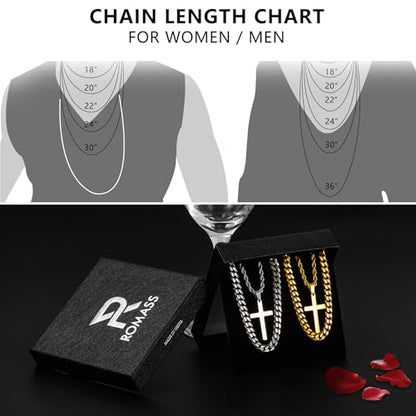 Romass 4Pcs Cross Necklace for Men Teen Boys,Stainless Steel Chains for Men Layered Necklaces Silver Gold Black Pendant Jewelry Box Gifts 18-24 Inches - size: Chain-16in/Necklace-18in, style: 4Pcs 1.2"* 0.7"pendant-Silver+Gold