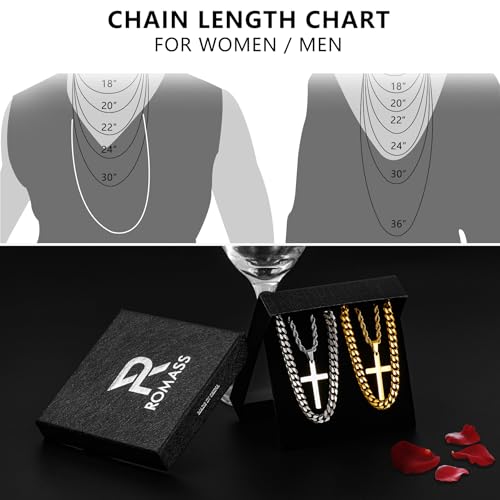 Romass 4Pcs Cross Necklace for Men Teen Boys,Stainless Steel Chains for Men Layered Necklaces Silver Gold Black Pendant Jewelry Box Gifts 18-24 Inches - size: Chain-20in/Necklace-22in, style: 4Pcs 1.2"* 0.7"pendant-Silver+Gold