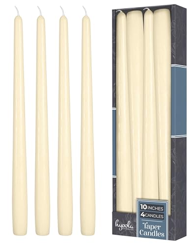 Hyoola Tall Taper Candles - 10 Inch Wool White Unscented Dripless Taper Candles - 8 Hour Burn Time - 4 Pack - color: Wool White, size: 10 Inch