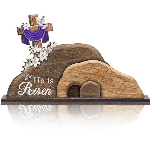 Yousoontic Fall Scarecrow Table Decorations Wooden Autumn Table Centerpieces Farmhouse Pumkin Maple Leaves Tabletop for Home Harvest Thanksgiving Kitchen Office(He is Risen) - style: He is Risen
