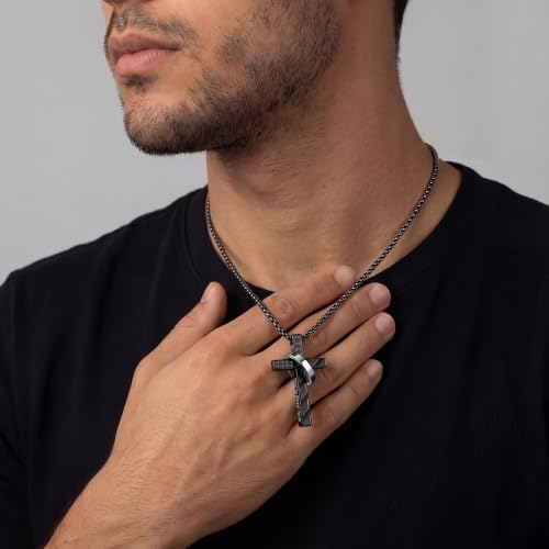 Cross Necklace for Men,Stainless Steel Ring Pendant Necklaces - color: black, style: 23:4 with ring