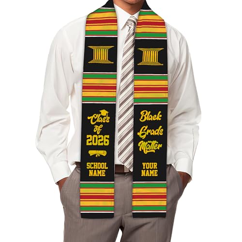 MDPrints Global Kente Graduation Sash 2026, Black Girl Magic Graduation Sash 2026, Class of 2026 Graduation Gift - color: Kente Dk06
