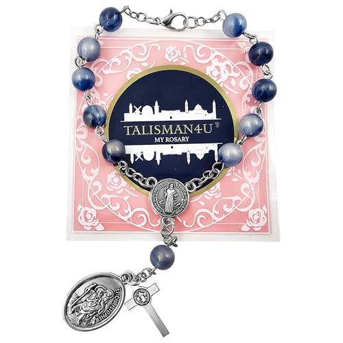 TALISMAN4U St Benedict Rosary for Car Rearview Mirror St Christopher Medal - color: Blue Acrylic Beads