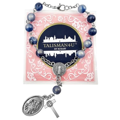 TALISMAN4U St Benedict Rosary for Car Rearview Mirror St Christopher Medal - color: Blue Acrylic Beads