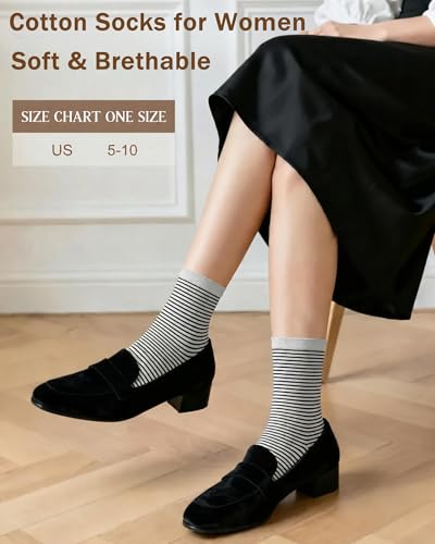 6 Pairs Crew Socks for Women, Soft Cute Funny Cotton Socks - color: Aether Whisper