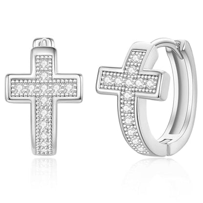 14K Gold Huggie Earrings for Women Silver Huggie Hoop Earrings Cubic Zirconia Huggie Earrings Stud Earrings Lightweight Dainty Hypoallergenic Earrings Jewelry Gifts - color: Silver Cross CZ Huggie Earrings