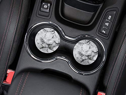 , Gray White Marble Design Absorbent ROUND Fabric Felt Neoprene Car Coasters for Drinks, 2pcs Set - color: Gray White Marble