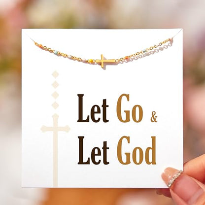 STORYJEWELLERY Christian Gifts for Women, Religious Confirmation and Baptism Gifts, Cross Bracelet for Women, Easter Gift, Encouragement Presents, Christian Jewelry - color: Let Go & Let God