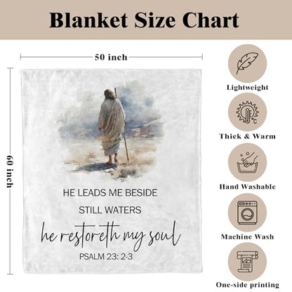 Jesus Christian Blanket, Christian Gifts for Women Men, Jesus Gifts, Religious Bible Verse Scripture Throw Blankets for Bedroom Living Room Church Office Couch Sofa, 50x60 Inches - color: Psalm 23