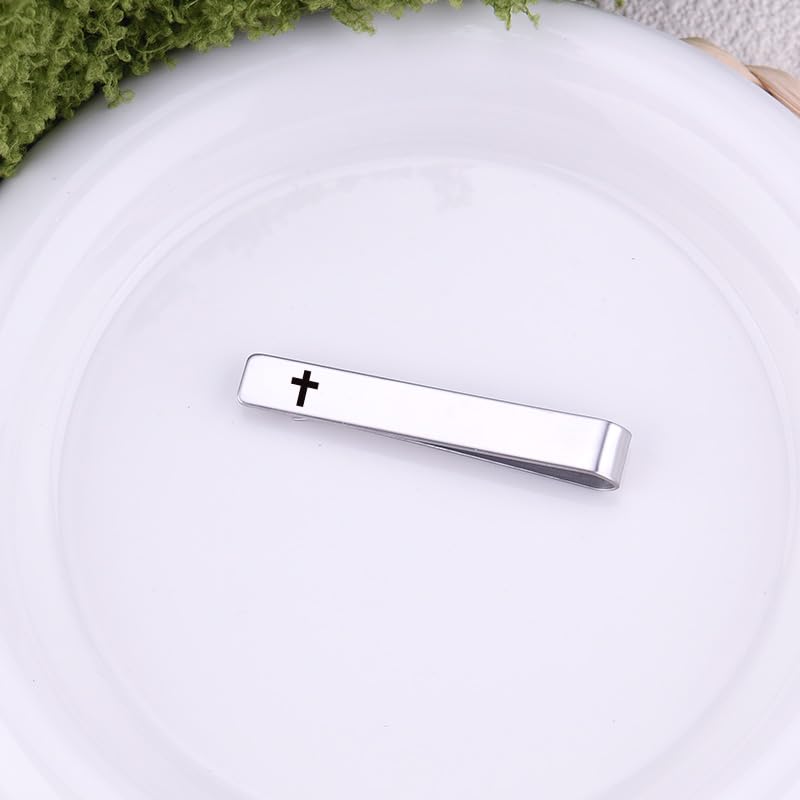 Cross Tie Clip for Men Pastor Officiant Tie Bar for Grandson Brother Son 1st First Communion Decorations for Boys Son Nephew Religious Confirmation Gifts for Boys Brother Grandson Cross Tie Bars