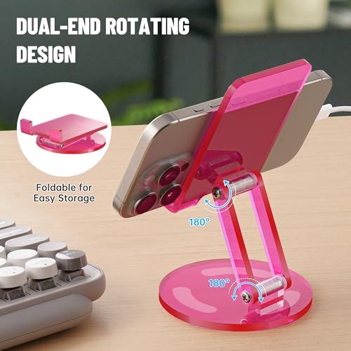 Tomorotec Adjustable Acrylic Phone Stand for Desk, Foldable Phone Holder - color: Rose Pink, size: Upgraded Style
