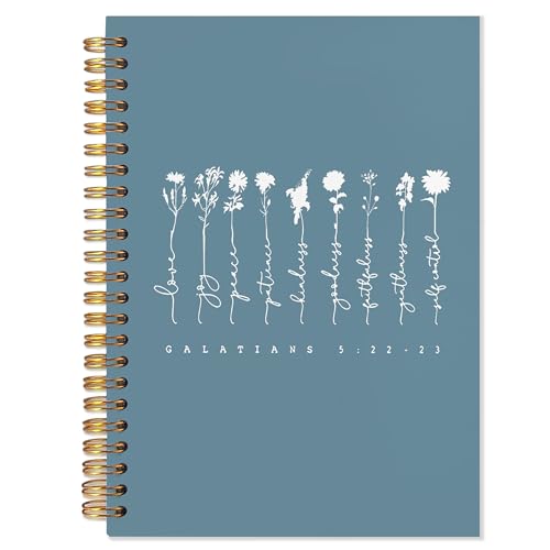 Bible Notebooks for Note Taking, Christian Journaling Notebook, Scripture Journals for Writing, Prayer Journal for Woman, Galatians 5:22-23 Bible Notebooks for Note Taking 5.5x8.3 In (Blue) - color: Blue and white