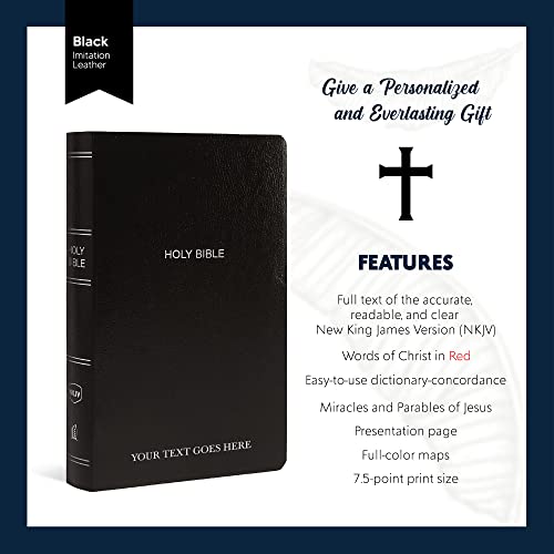 Personalized NKJV Small Print Bible for Adult, Name Engraved, Standard Size - color: Black, style: New King James Version