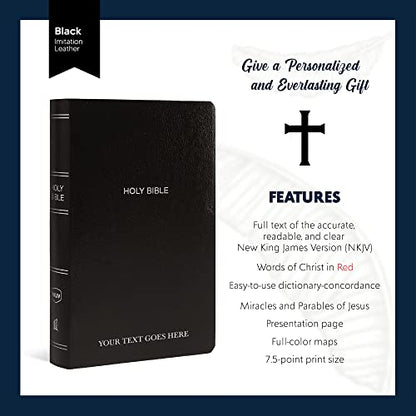 Personalized NKJV Small Print Bible for Adult, Name Engraved, Standard Size - color: Black, style: New King James Version