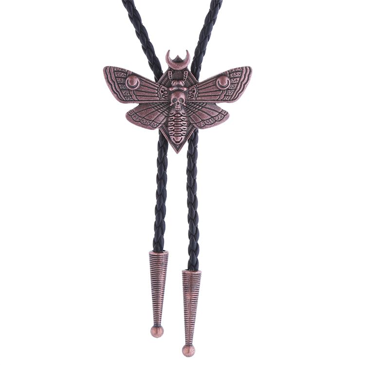 Western Cowboy Bolo tie for Men Women Gold Silver Death Skull Moth Cross Bolo Tie Christmas Deer Rooster Wolf Necktie Gift - color: 2# Red Copper Skull