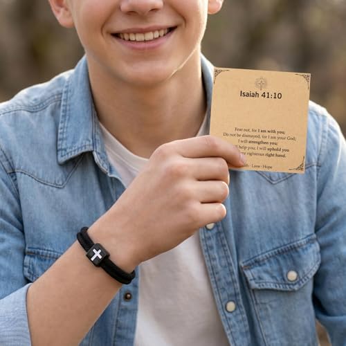 Christian Bible Verse Cross Bracelet for Men Teen - color: Isaiah 41:10