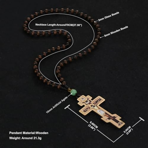 COTTVOTT Wood Rosary Beads Cross Necklace Men Prayer Eastern Orthodox Crucifix Jesus Pendant Necklace - color: color-3