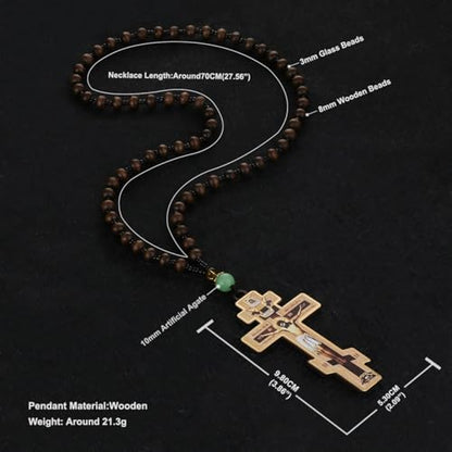 COTTVOTT Wood Rosary Beads Cross Necklace Men Prayer Eastern Orthodox Crucifix Jesus Pendant Necklace - color: color-3