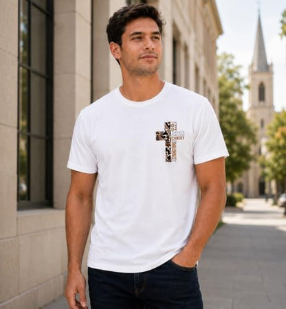 Christian Shirts for Men I Can Do All Things Through Christ Cross T-Shirt - color: White, size: Small