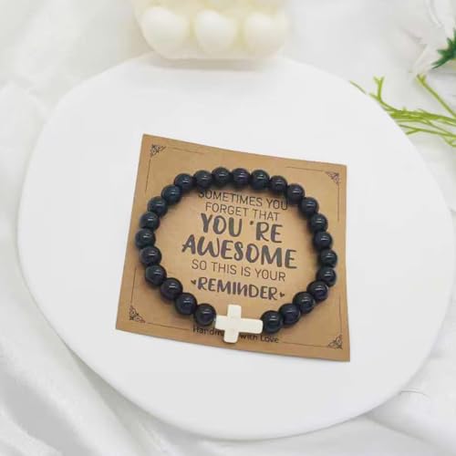 Cross Bracelet Gifts for Catholic Men Teens Boys, Christmas Stocking Stuffers Gift, Religious Baptism Christian Bracelet for Son Grandson Dad Father Brother Godchild On Easter Birthday