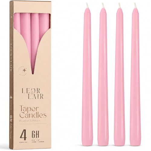 Leor & Lair Light Pink Taper Candles, 4 Pack, 10" Pink Candlesticks - color: Light Pink