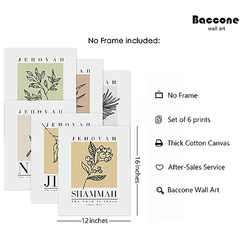 Bible Wall Art Print Set of 6 Christian Scripture Wall Art Decor Jehovah Jireh Rapha Shalom Shammah Nissi Raah Wall Art Bible Verse Poster Modern Minimalist for Living Room Bedroom 12x16 Inch UNFRAMED - color: Boho Botanical Art Prints, size: 12x16 Inch U