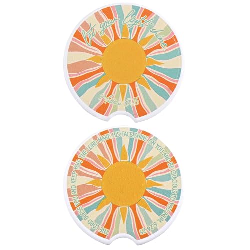 Dicksons Inspirational Christian Car Coaster for Cup Holder, Cute Religious Auto Accessory for Women 2.75 x 2.75 Inch Absorbent Ceramic Let Your Light Shine Pack of 2