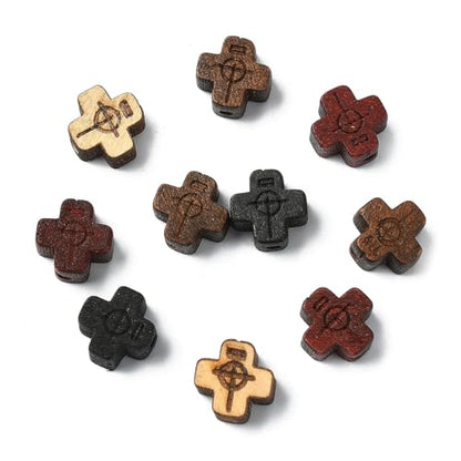 DanLingJewelry 80Pcs 4 Styles Wood Cross Shaped Beads Mini Wooden Crucifix Cross Spacer Beads for Rosary Jewelry Making DIY Crafts