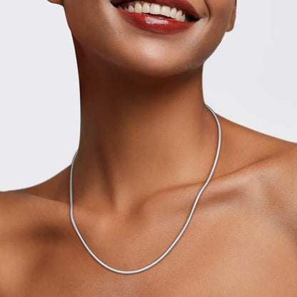 Jewlpire 1.5mm 2mm 2.5mm Snake Chain 18k Gold Plated 925 Sterling Silver Chain Necklace for Women, Smooth Sturdy Hypoallergenic, 16 18 20 22 24 Inch - color: 2.5mm Silver, size: 16 Inches