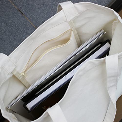 Canvas Aesthetic Tote Bag with Inner Pockets, Cute Cloth Cotton Tote Bags for Women Graphic Tote Bag for School
