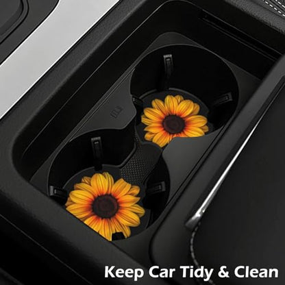 KARREAL 2 Pcs Car Cup Coasters - Sunflower - color: Sunflower