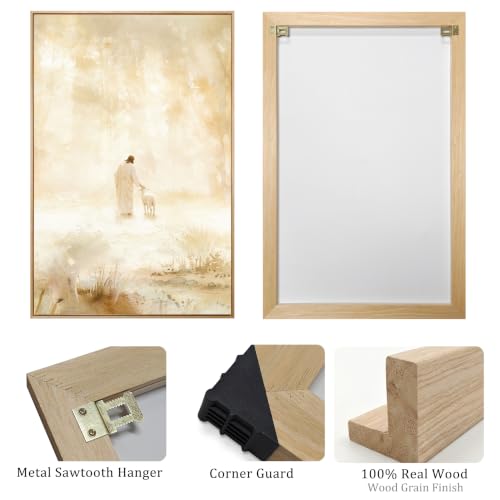 Framed Christian 3 Piece Wall Art, Jesus Leaves the 99 Sheep, 16x24 In - color: Leaves the 99, size: 16"W x 24"H