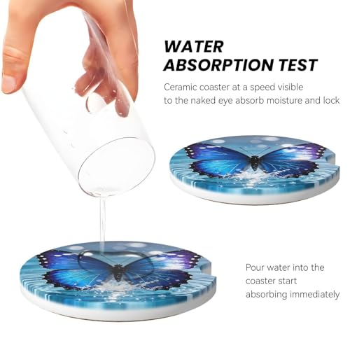 Gradient Butterfly Car Cup Holder Coasters Absorbent Ceramic Coaster - color: Green