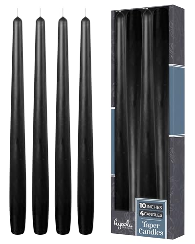 Hyoola Tall Taper Candles - 10 Inch Black Unscented Dripless Taper Candles - 8 Hour Burn Time - 4 Pack - color: Black, size: 10 Inch
