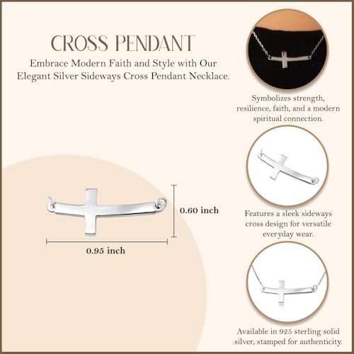 .925 Sterling Silver Sideways Horizontal Curved Cross Bar Style Necklace