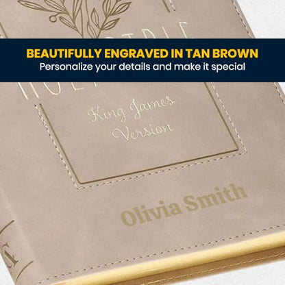 Personalized KJV Small Print Bible for Adult, Name Engraved, Standard Size - color: Taupe