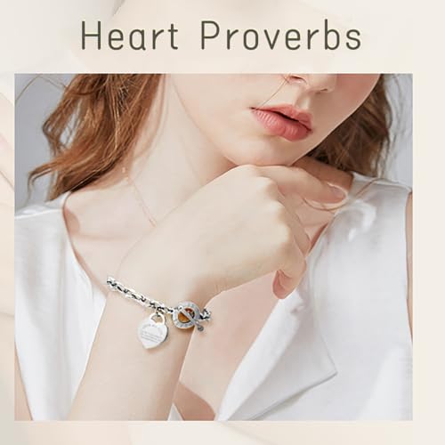 Heart Charm Bracelet Plated 18K Gold/Silver/Rose Gold Bible Scripture Heart Bracelet for Women Jewelry Gift Her Link Chain OT Clasp Stainless Steel - color: Silver（7.1 inch）