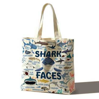 Tote Bag For Women Man, Reusable Work Shopping Grocery Shoulder Bags - style: Shark